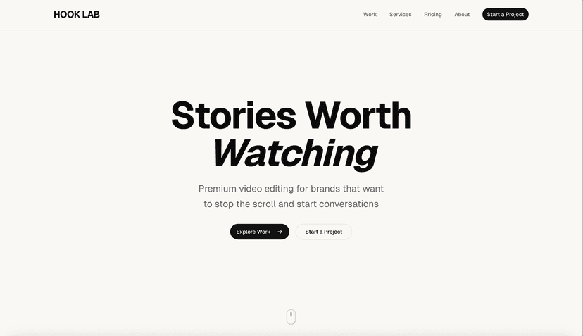 Hook Lab: Video editing agency website